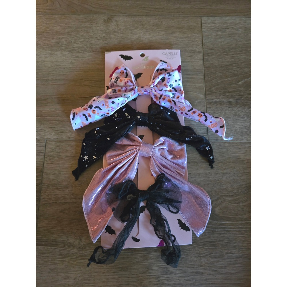 Capelli New York Girls 4 Piece Halloween Bow Collection Lavender Ghost Cat Print